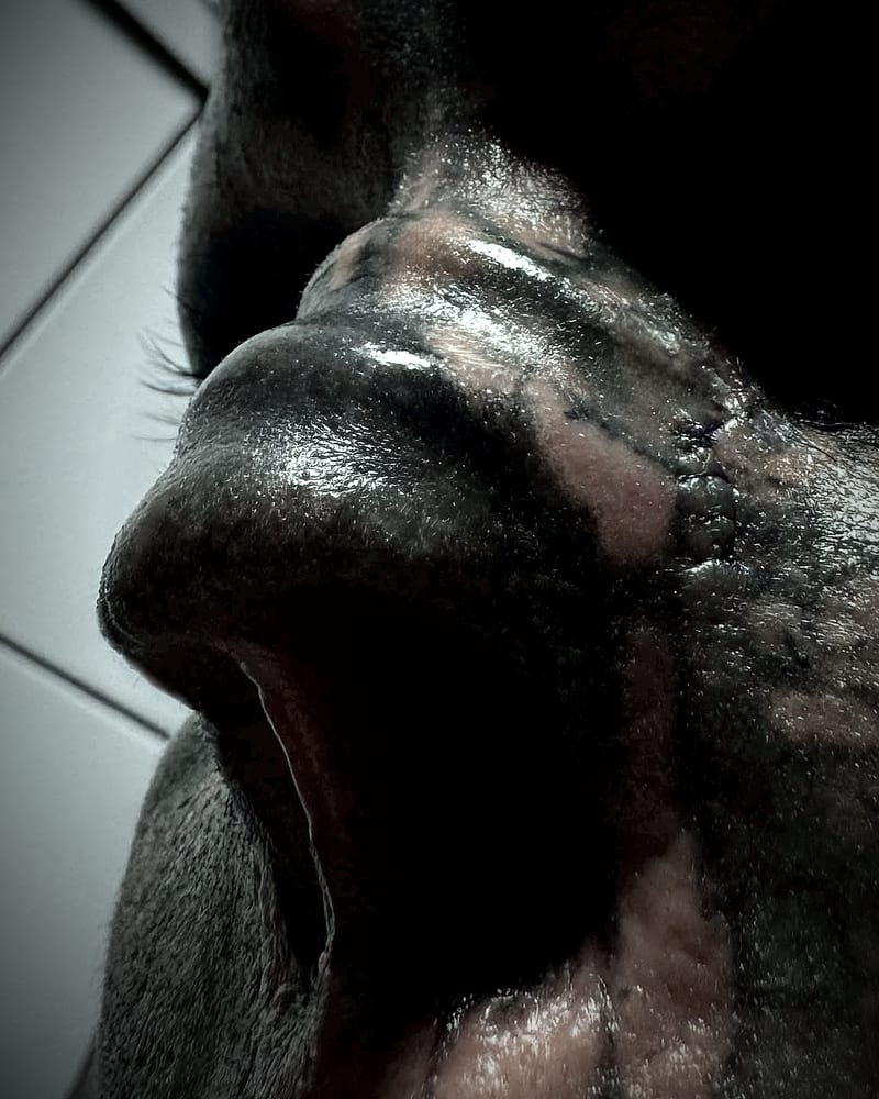 Close-up of where my nose was, healed and tattooed
